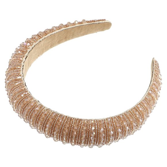 Crystal Headband Rhinestone Hairband for Women Champagne 1.2 Inch Wide